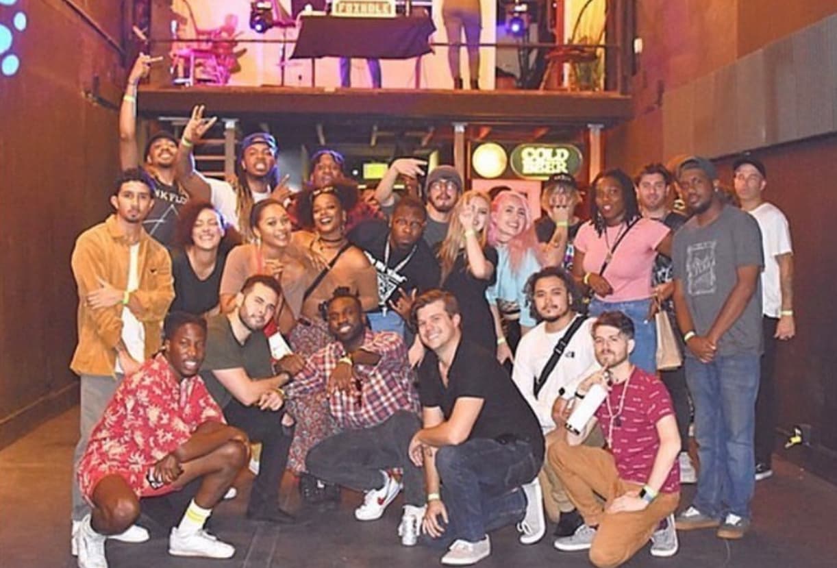 Group photo from the first Something Dope event at The Foxhole in Hollywood, August 2019
